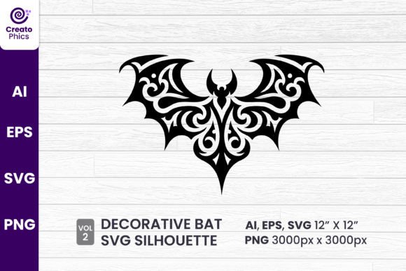 Decorative Bat Silhouette Sublimation: Graphics for Crafts & Content