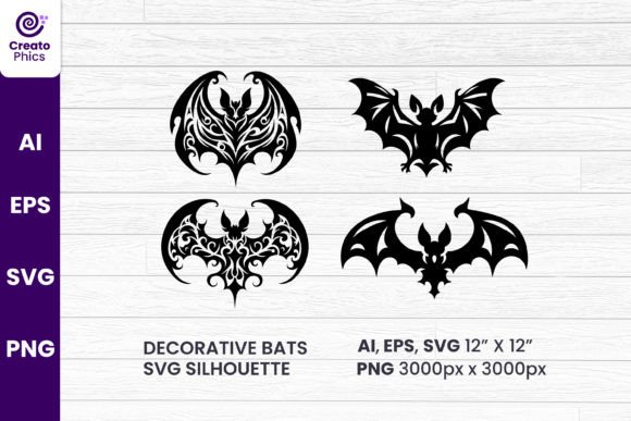 Decorative Bats Silhouette Sublimation Graphics for Crafts