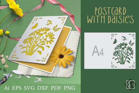 Decorative Card with Daisies: Graphics for Crafts