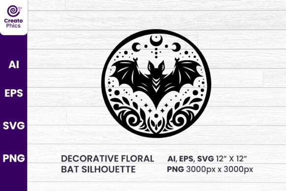 Decorative Floral Bat Silhouette Clipart for Crafts & Graphics