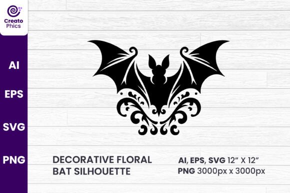 Decorative Floral Bat Silhouette SVG for Crafts & Graphics