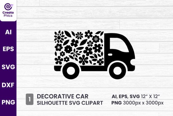 Decorative Floral Car Silhouette Clipart: Free Graphics for Branding