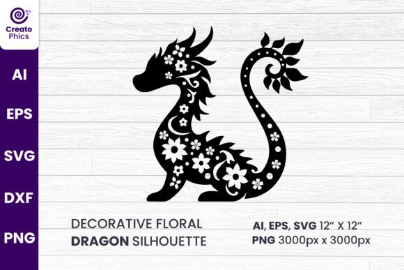 Decorative Floral Dragon Silhouette SVG for Crafts & Graphics