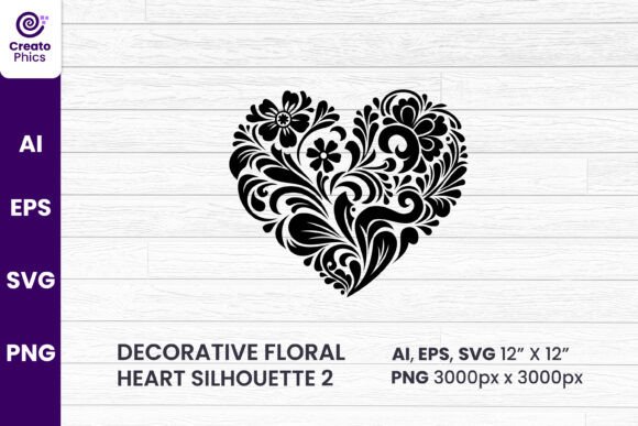Decorative Floral Heart Silhouette Set: Graphics for Crafts-Driven Branding