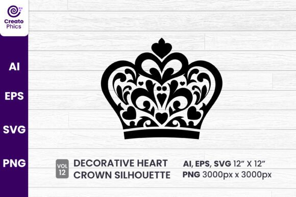 Decorative Heart Crown Silhouette SVG