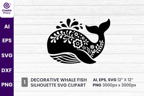 Decorative Whale Clipart Graphics for Crafts & Branding