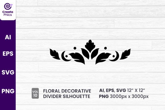 Floral Decorative Divider Silhouette 10: Graphics for Elegant Decorative Elements